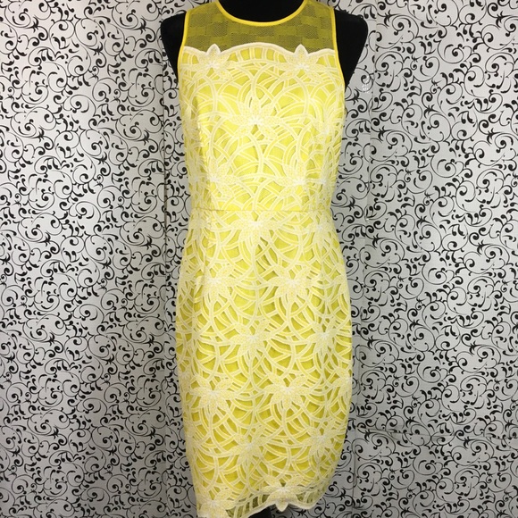 Maggy London Dresses & Skirts - Maggy London Yellow and White Lace Overlay Dress